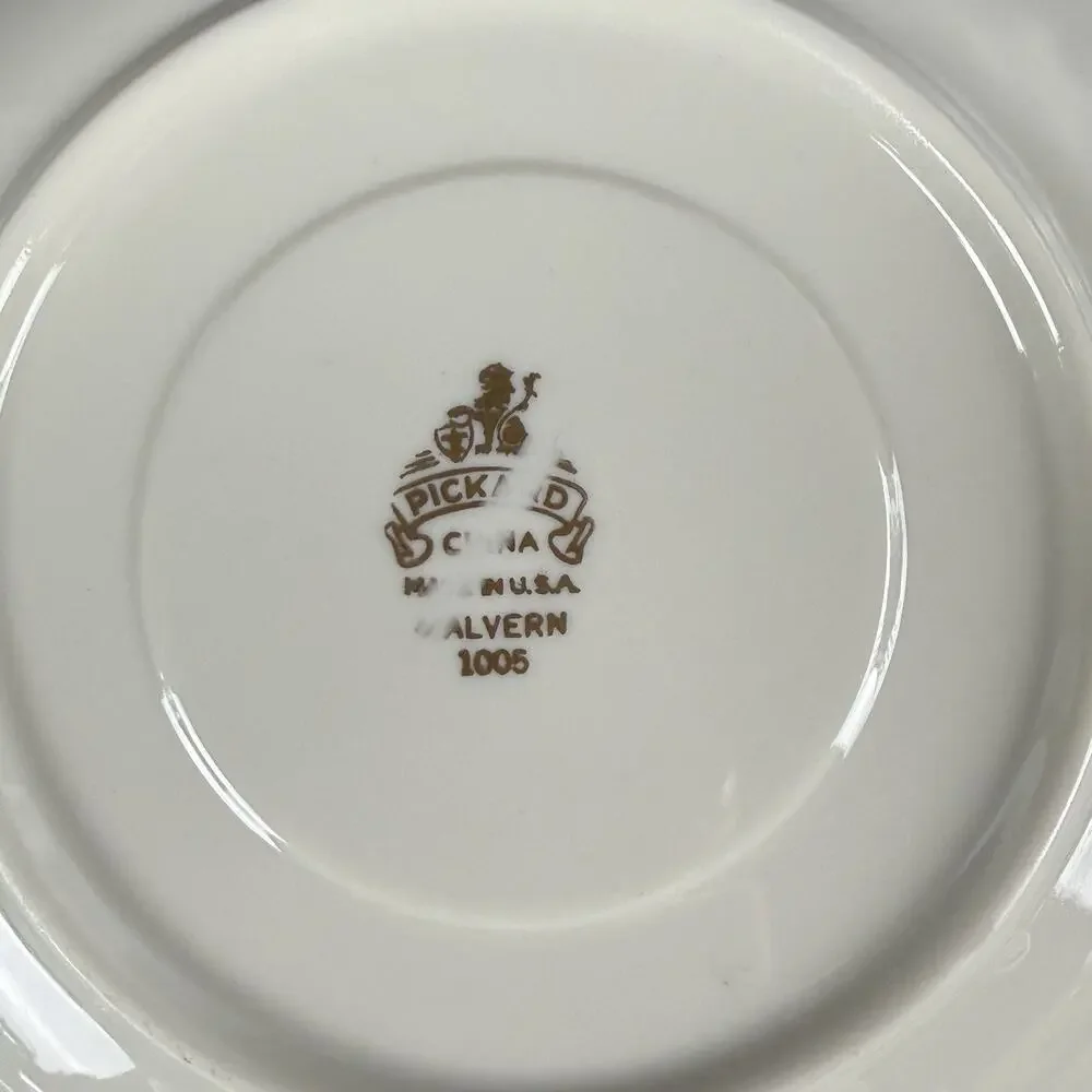 Pickard China Malvern 1005 Bread Plates Set 4 Green Gold Trim USA 1950s Vintage - Picture 8 of 9